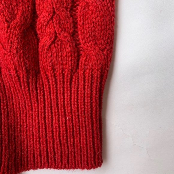 Red 50% Wool Joe Fresh Turtleneck Ribbed Hem Fisherman Aran Sweater size Small - Picture 7 of 8